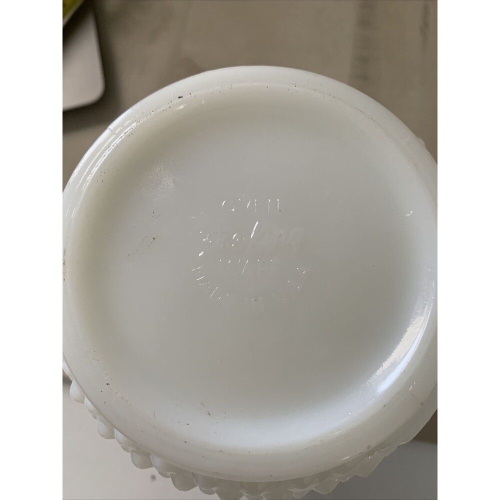 Vintage 2 Fire King Oven Ware White Milk Glass Hobnail Scallop Edge Bowl Vases - Picture 9 of 10